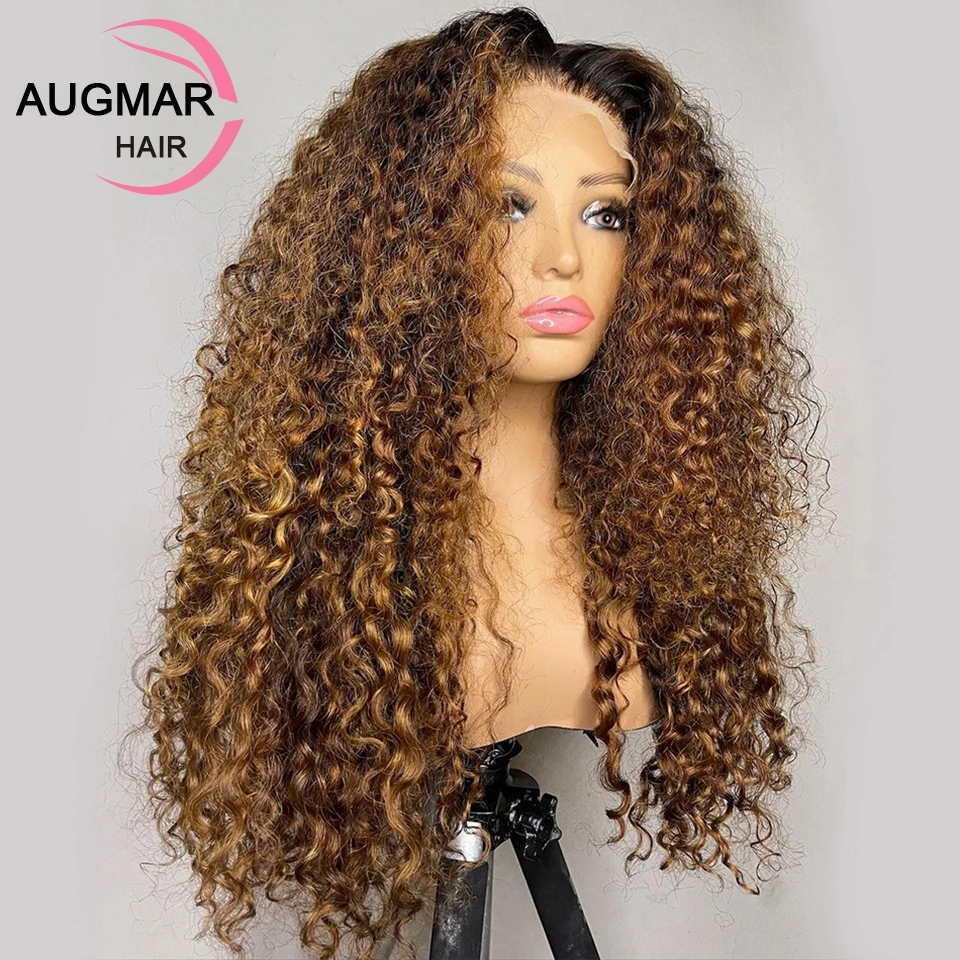 

180 Density Kinky Curly Lace Front Wig 13x4 Ombre Honey Blonde Human Hair Wigs For Women Transparent 13x6 HD Lace Frontal Wig