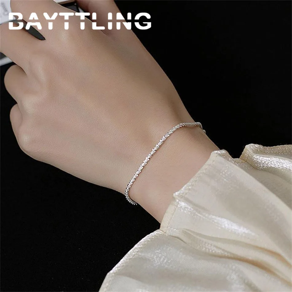 

Punk 925 Silver 8 Inches Exquisite Shiny Bracelet Fashion Women Charm Wedding Party Gift Jewelry