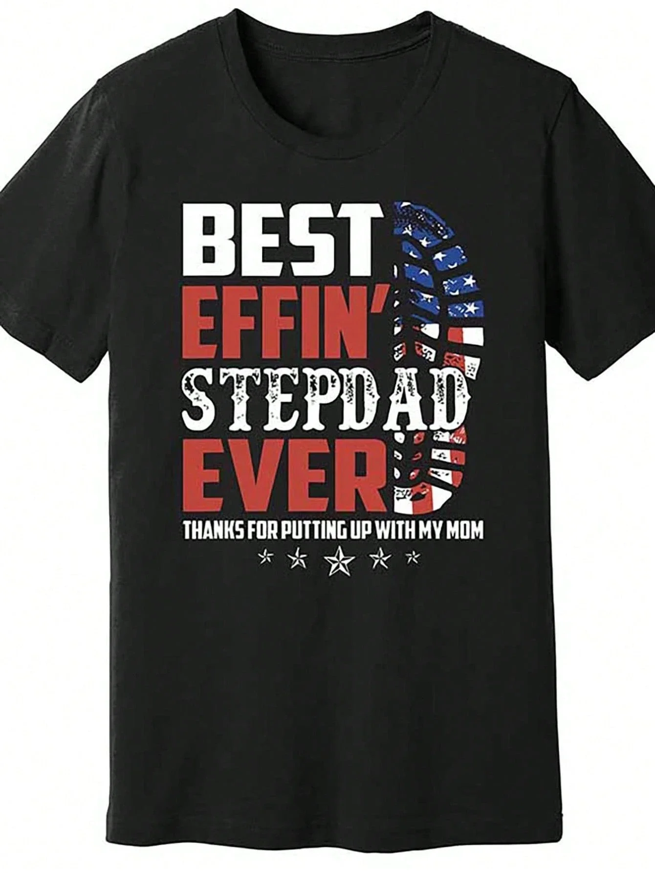 Plus Size Men Funny Best Effin Stepdad Ever Patriotic Flag Graphic T‑Shirt, Short Sleeve Father's Day Casual Gift Tee, Big Men Size L‑3XL 4XL 5XL