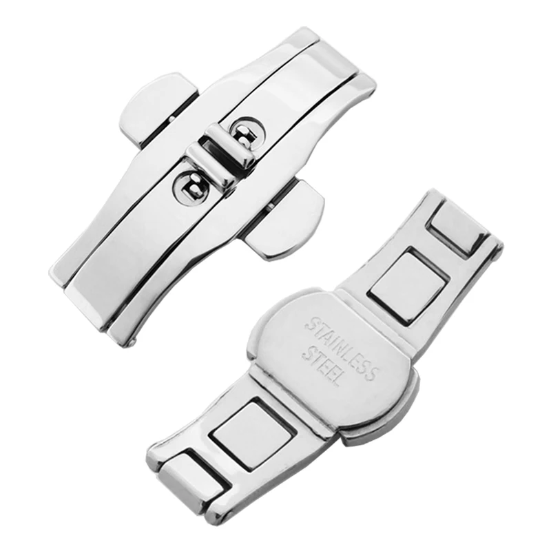 4mm 5mm 6mm Watch Belt Buckle Double Push Button  Folding Butterfly Buckle Stainless Steel Deployment Watch Band Strap Clasp