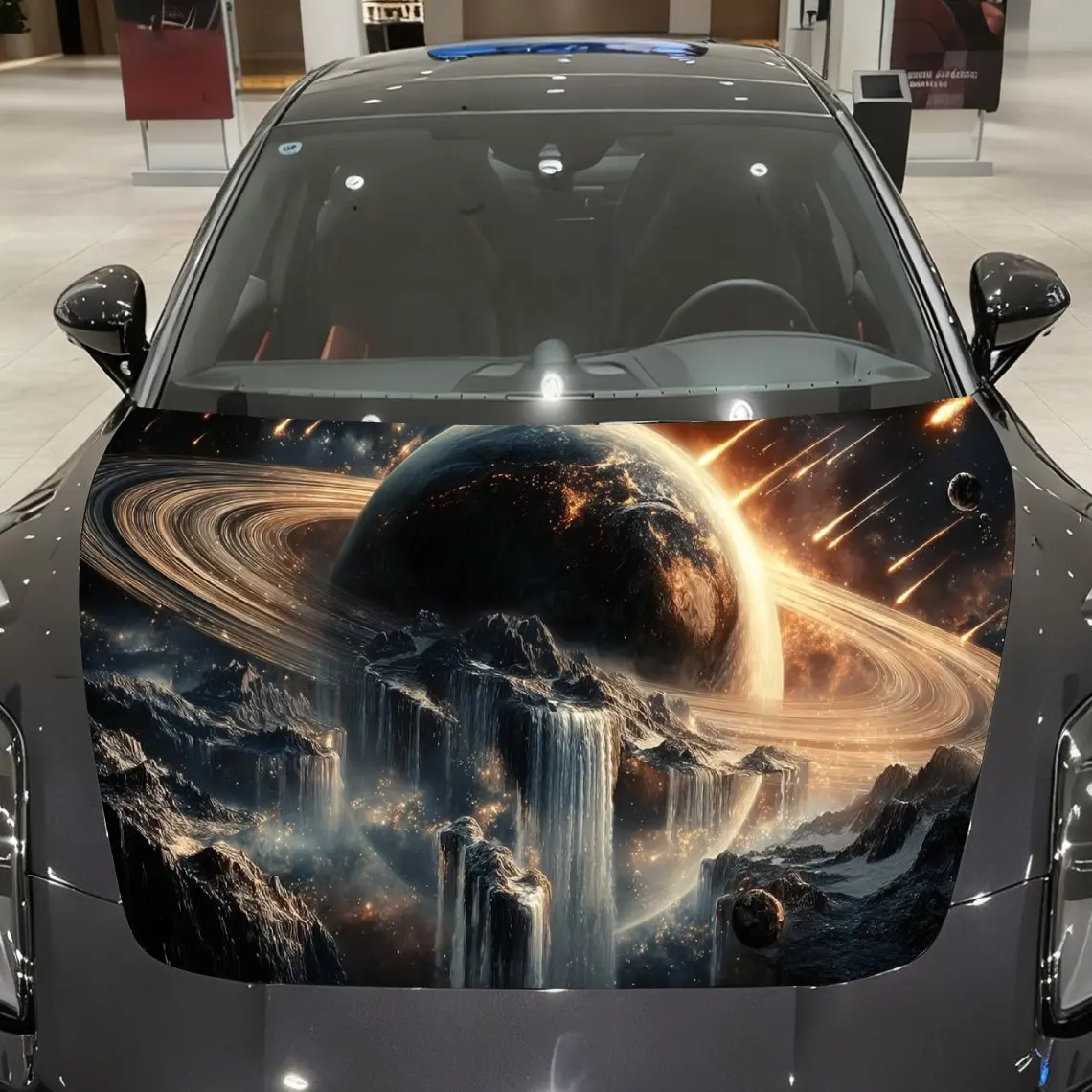 

Interstellar Ring Waterfall Car Vinyl Wrap, PVC Material Waterproof Car Hood Sticker, Self-Adhesive Scratch-Resistant Stickers f