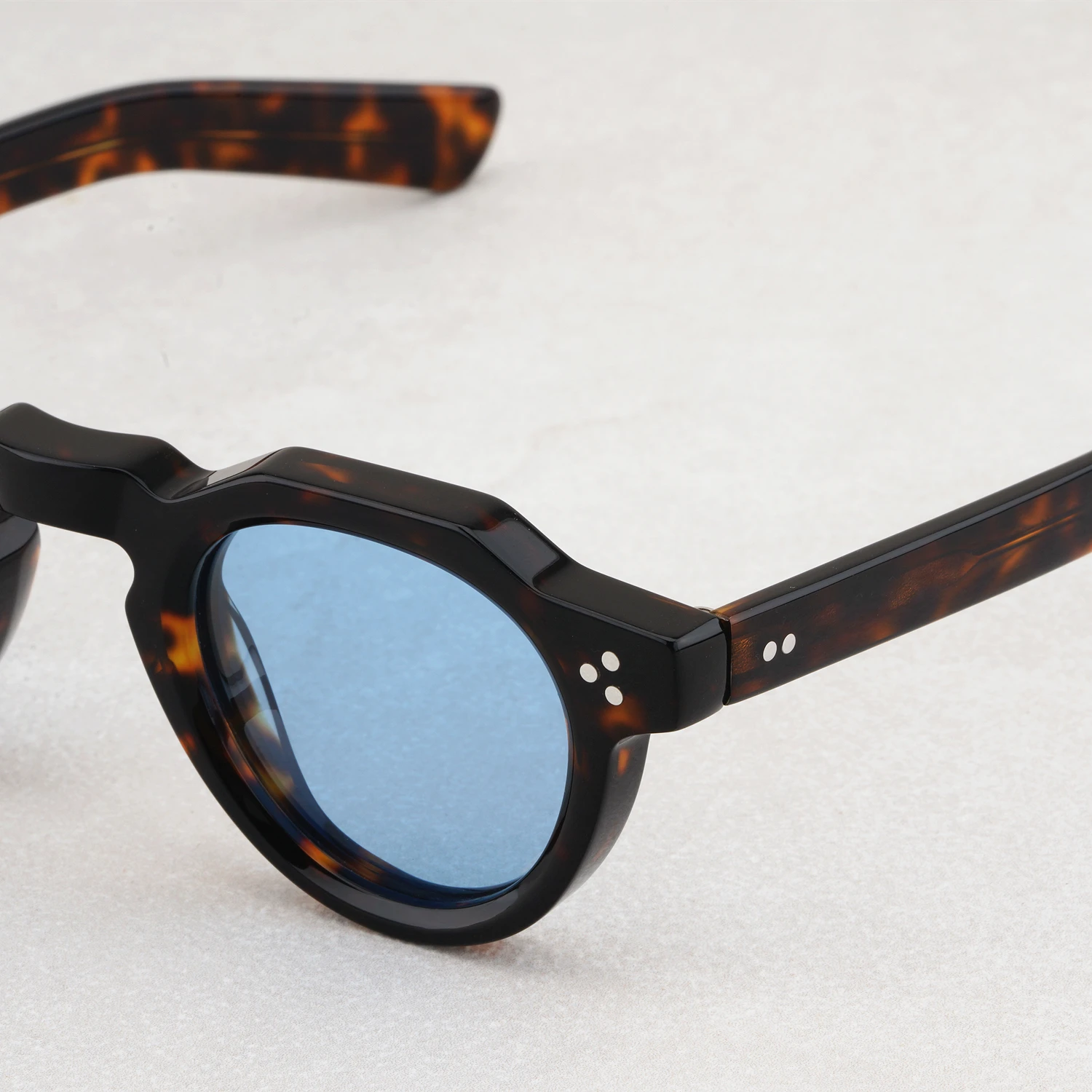 Fashion Vintage Sunglass Thick Solid Acetate Frame Stereo Cutting UV400 Polarized Lens Retro Small Round Women Man High Quality