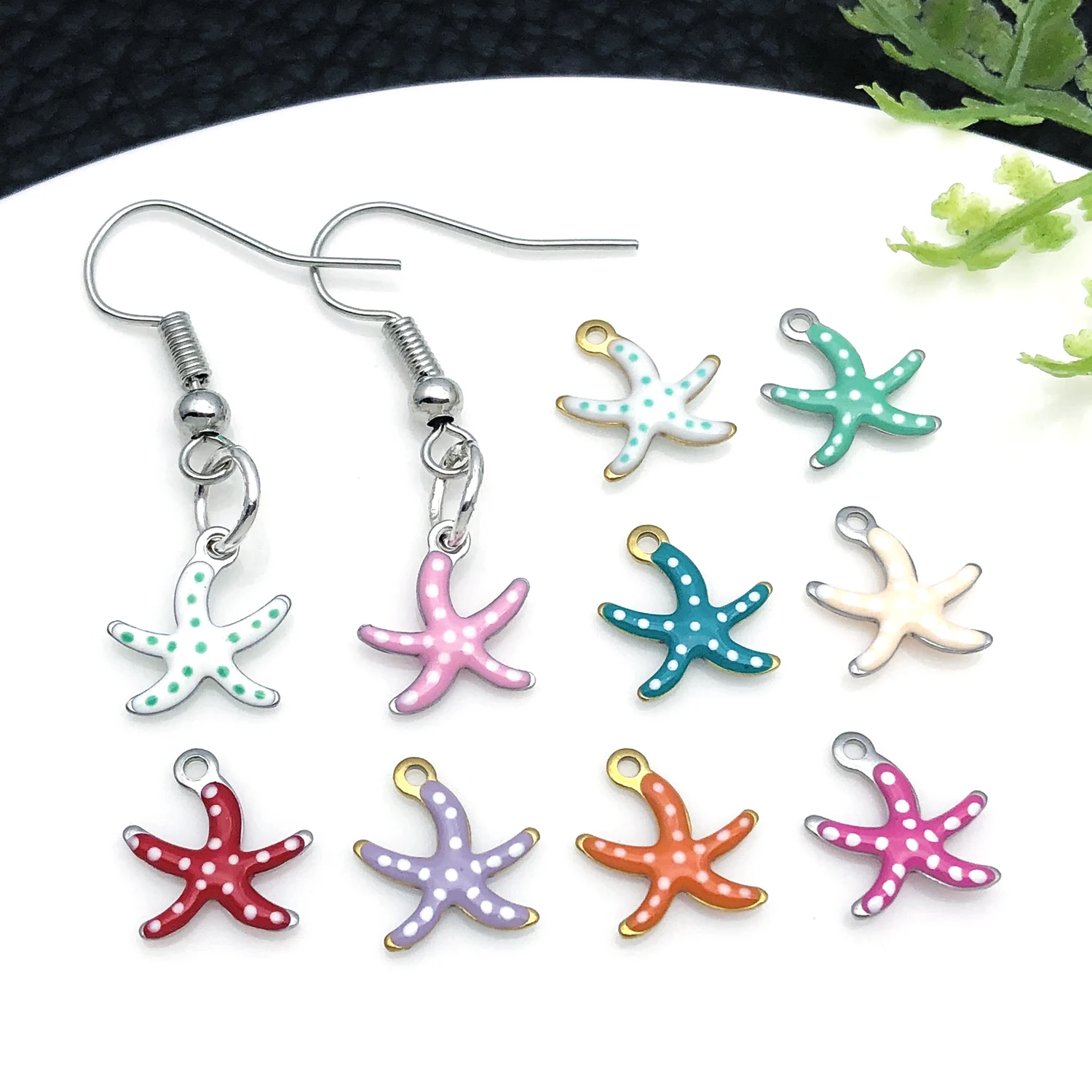 5pcs 10x10mm Stainless Steel Gold Wave Dot Starfish Charms Enamel Pendants for Jewelry Making DIY Necklace Bracelet view 5
