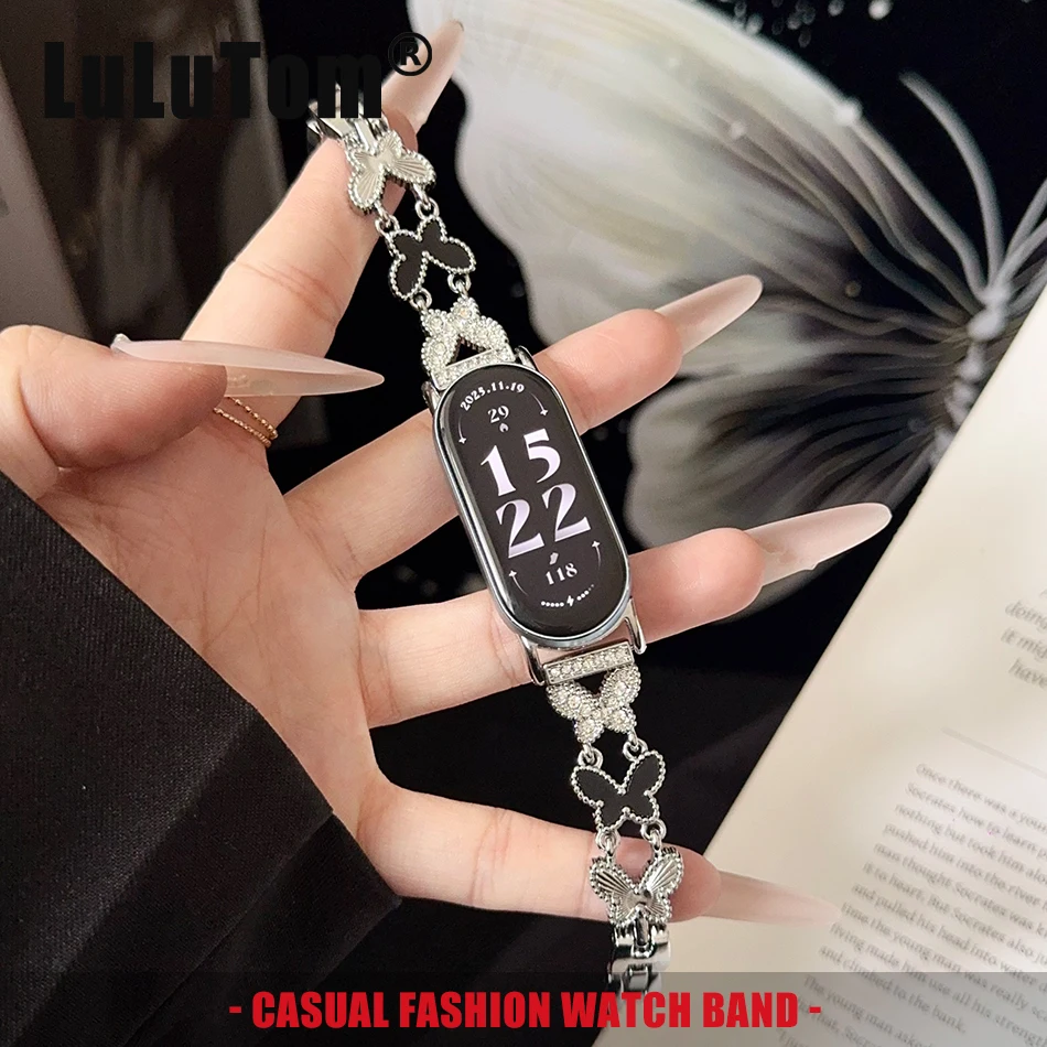 

Роскошный металлический браслет-бабочка с бриллиантами для Xiaomi Mi Band 10 9 8 Pro Miband 8Pro 9 Pro, элегантный сменный ремешок для женщин