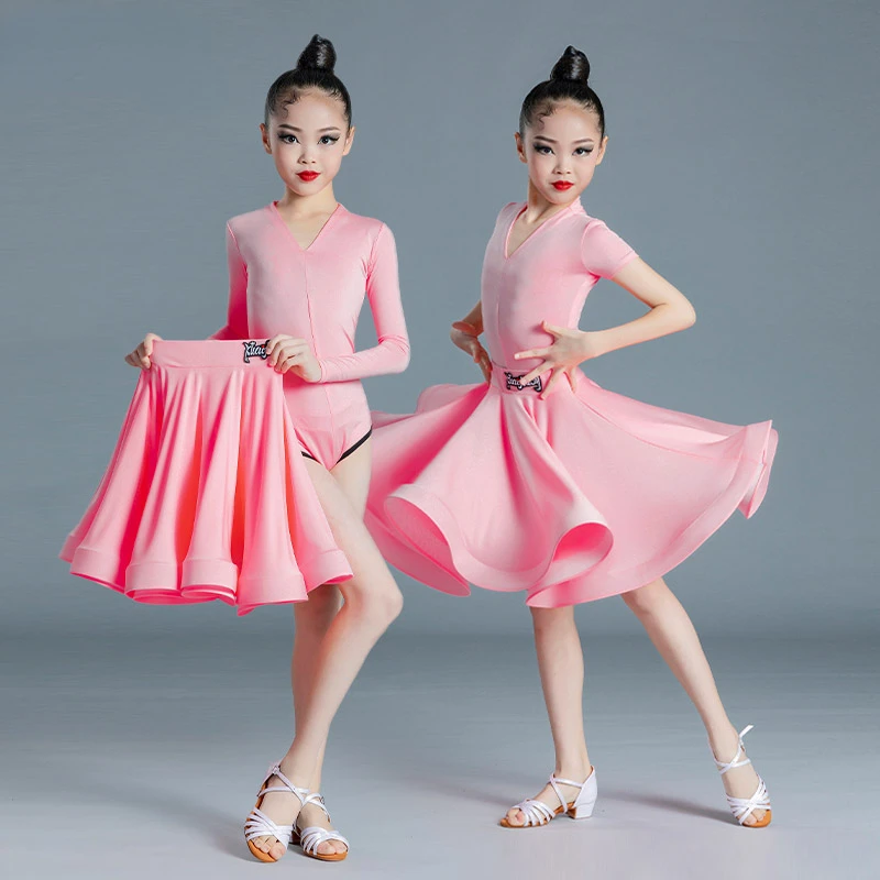 New Children's Latin Dance Dress Girls' Dance Practice Dress Latin Dance Long Sleeve Competition Split Dress Women's Perfo