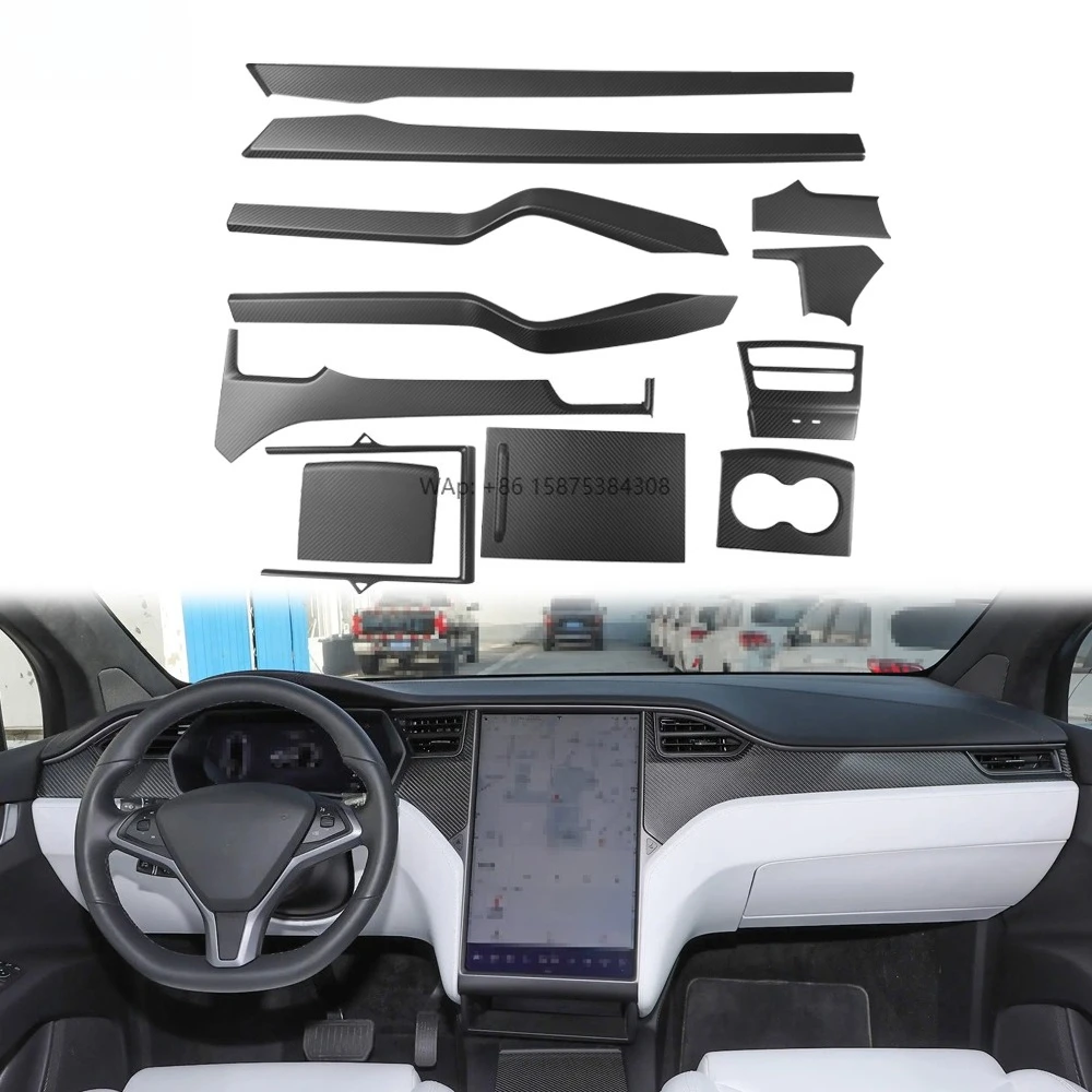 

for Model X 2017-2022 Matte Carbon Fiber Interior Trim Dashboard Kits Door Panel Trims Cover Car Accessories