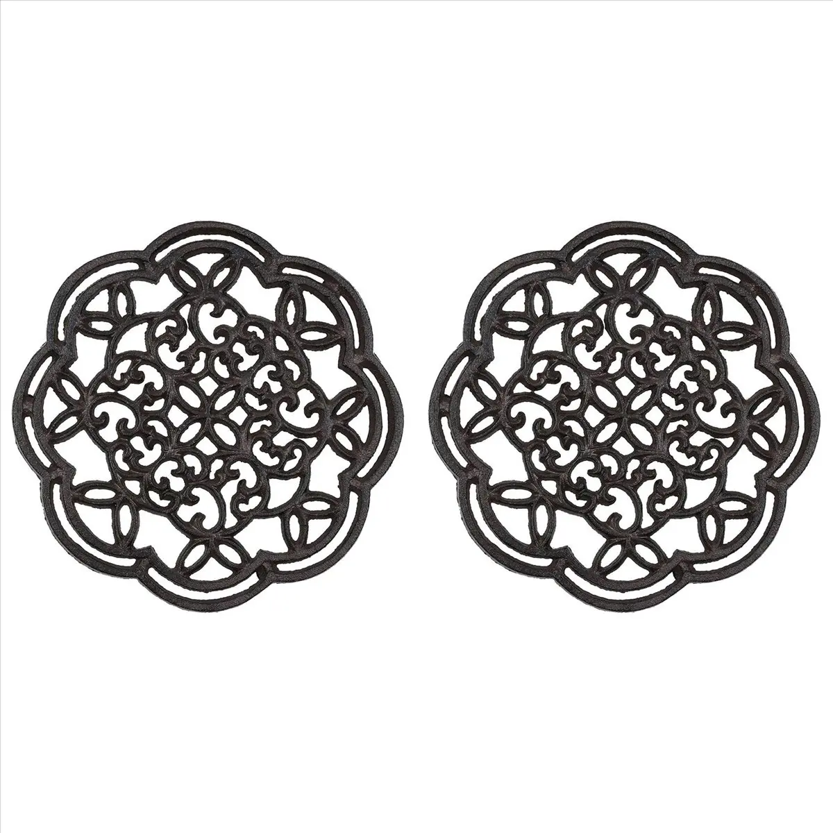 A93G 2X Round Cast Iron Trivet Iron Heat-Insulation Trivet Non-Slip Potholders Vintage Pattern for Kitchen Dining Table Decor
