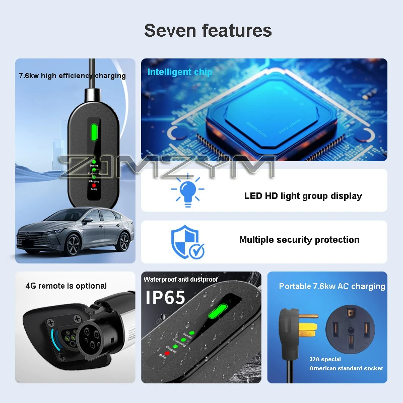 Portable EV Charger Type 1 Charging Cable Type1 Controller Wallbox for Electric Vehicles Car