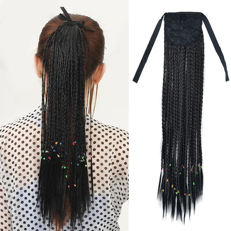 

20inch Box Braided Ponytail Synthetic Tie On Ponytail Clips In Hair Extensions False Overhead Around Fake Box Braids Hairpiece