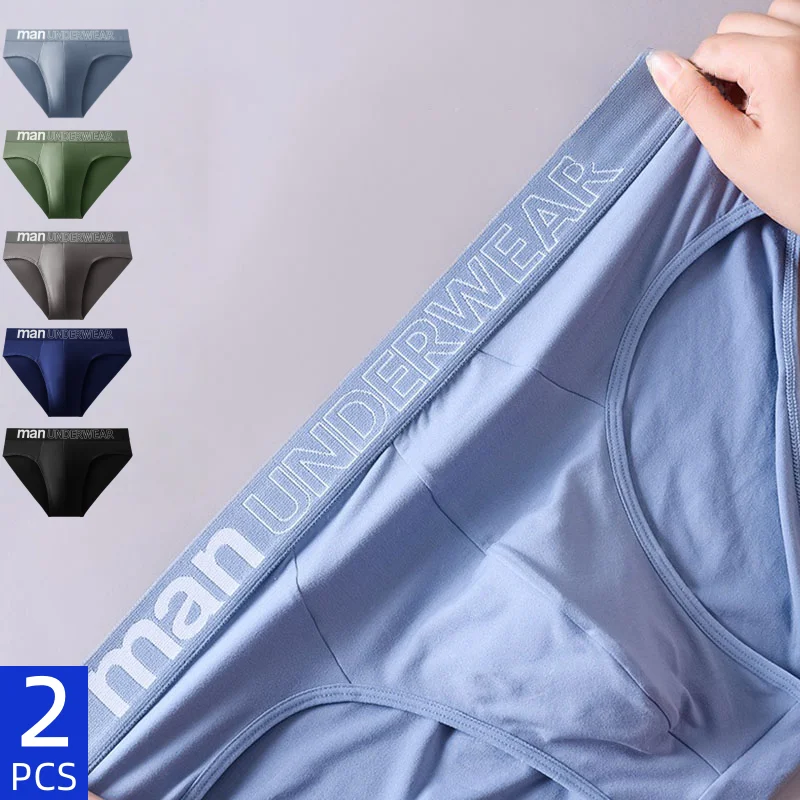 2 Pcs/Lot Fashion Letter Waist Men's Brief Underwear Soft Breathable Mid Rise Comfort Male Underpants Multi Colors