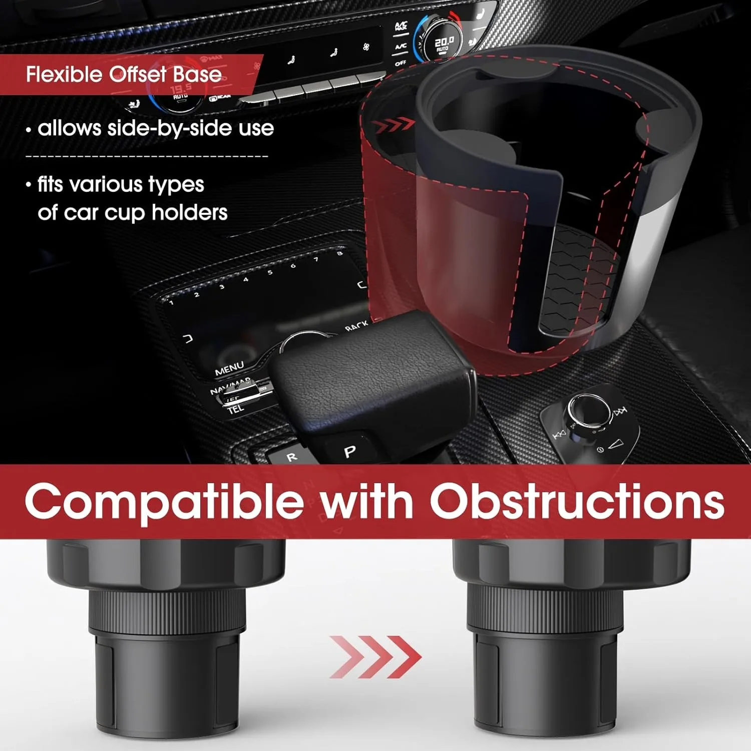 Cup Holder Expander for Car - Adjustable Car Cup Holder Expander, Large Bottles & Big Drinks