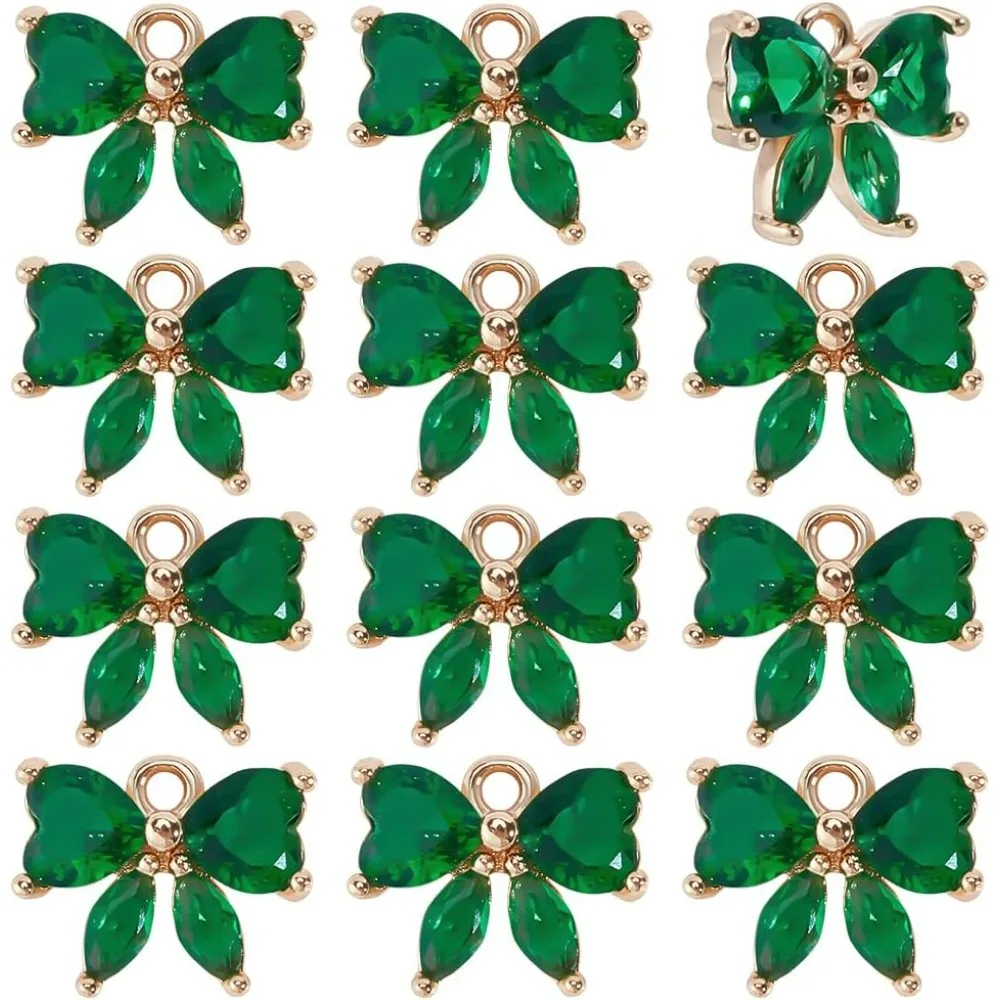 

12pcs Bowknot Pendants Brass Bowknot Dangle Charms Glass Bow Pendants for Necklace Jewelry Making