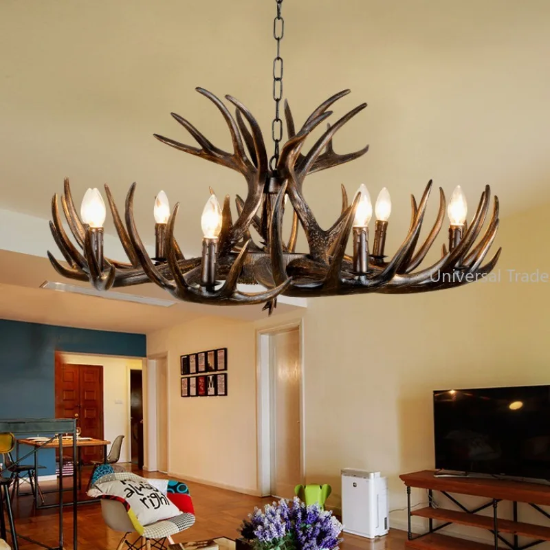 Imagem -05 - American Antler Chandelier For Dining Room Retro Nostálgico Black Deer Horn Lâmpadas Pingente Personalidade Criativa Luz Home Decor