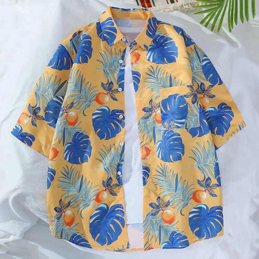 Boys Casual Shirt Short Sleeved Couple Shirt Casual Quarter Sleeved Shirt Hong Kong Style Chic Hawaii Flower Shirts Beach Shirts