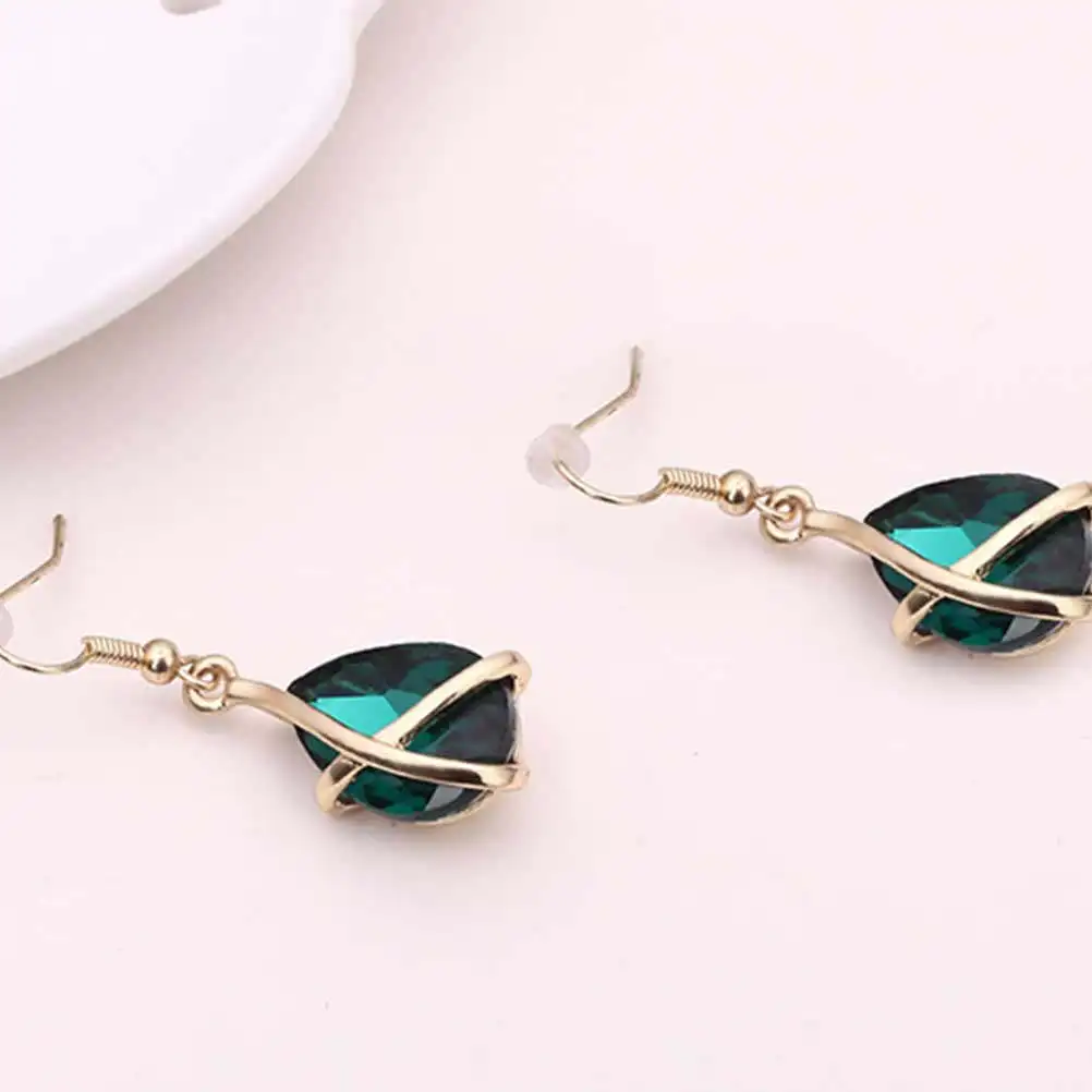 1 set Women Neck Pendant Jewelry Set Crystal Rhinestone Vintage Ear Drop Neck Pendant Women Jewelry Gift Set Green