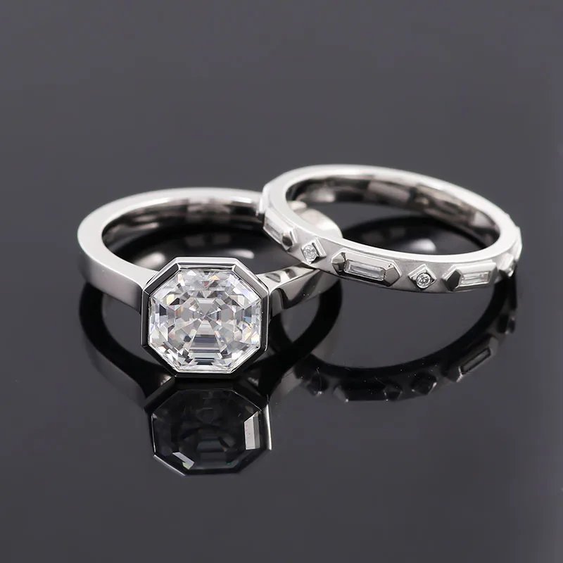 Provence platinum ring set pt950 cold metal 3CT Asscher cut IGI certified lab diamond engagement wedding rings set for bridal