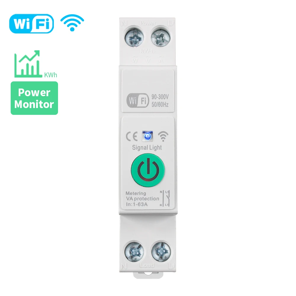 Voor Tuya WiFi/Zigbee Smart Stroomonderbreker 1P + N 63A Din Rail Schakelaar Met Metering Smart Breaker Voice Control voor Alexa