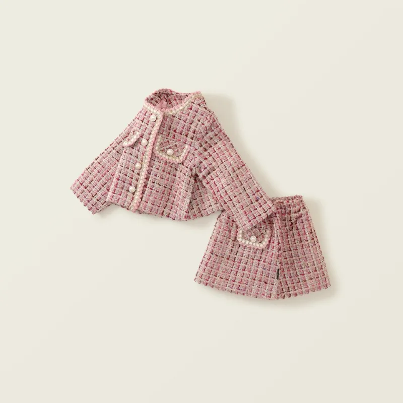 HoneyCherry Girls Clip Cotton Thickened Suit Winter New Baby Luxury Beaded Jacket Short Skirt Two-piece Set Kids Clothes Girls