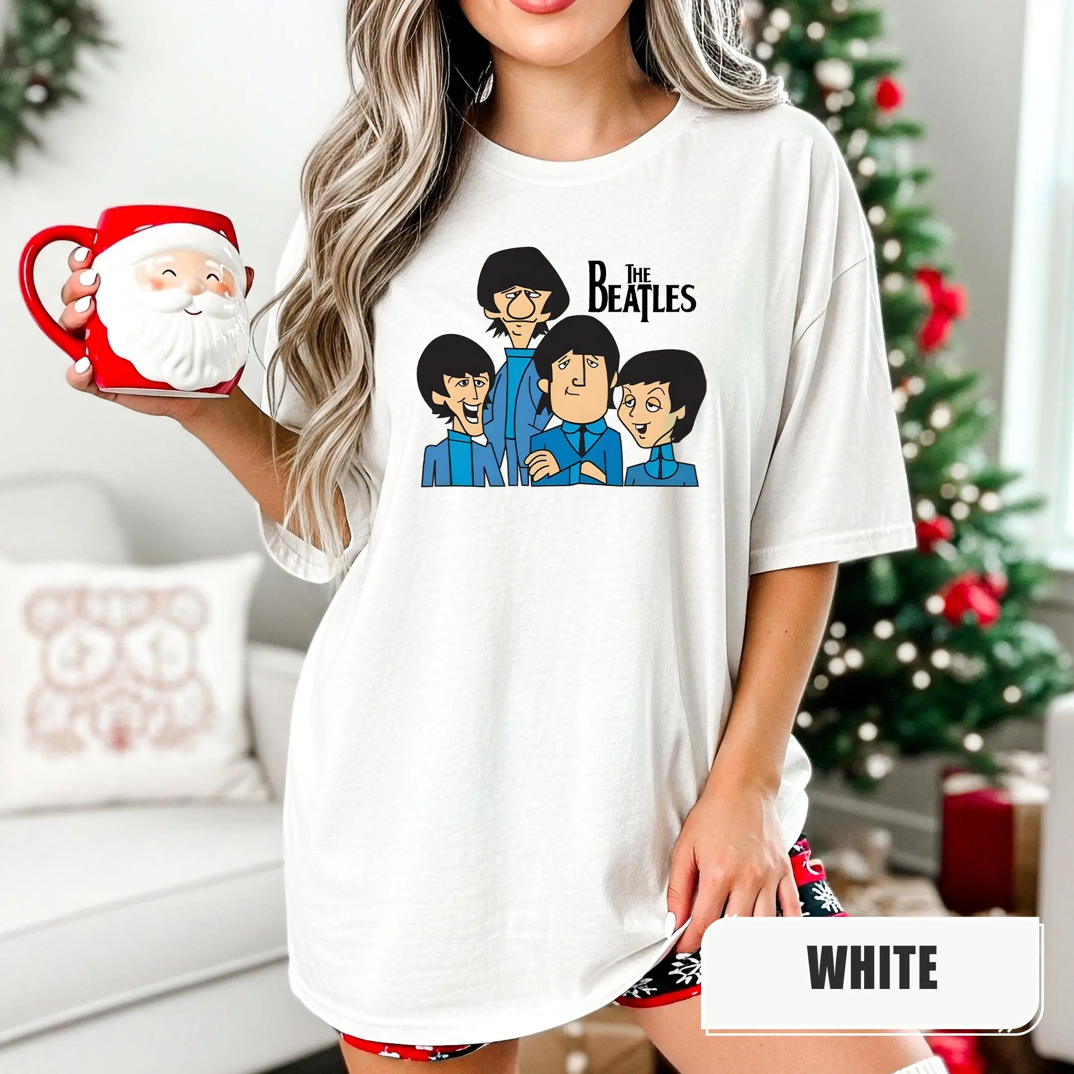 The Beatles Cartoon Graphic T‑Shirt, O‑Neck Short‑Sleeve Retro Rock And Roll Tee, Gift For Music Enthusiast Streetwear Daily Top