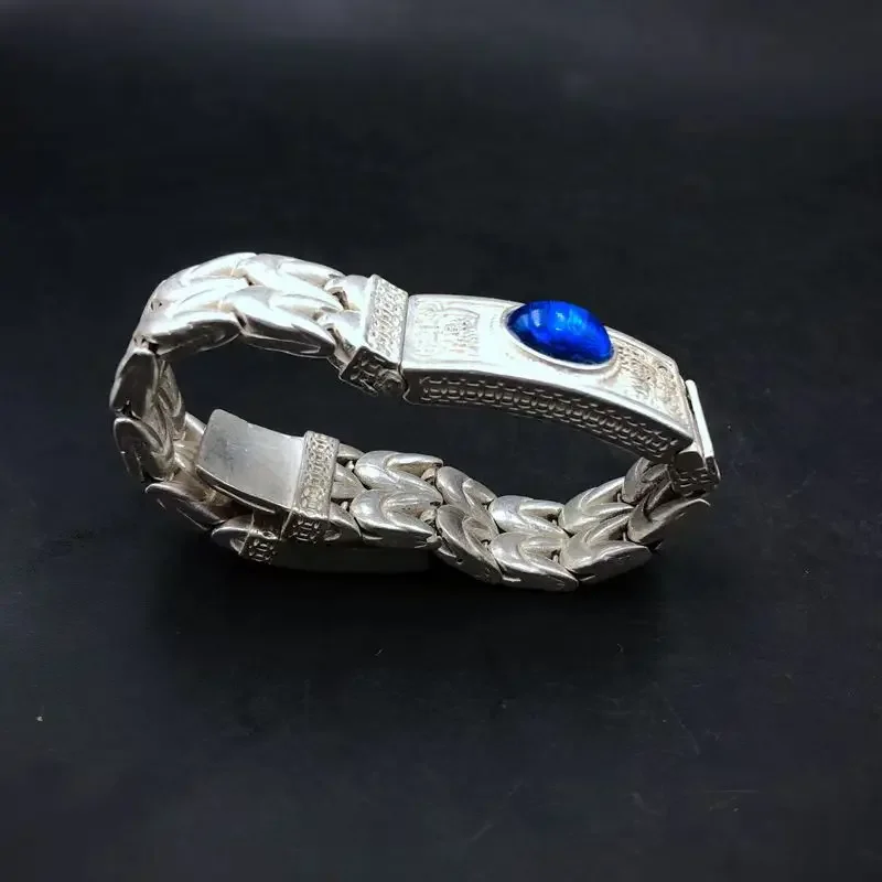 Exquisite Tibetan Silver Ethnic Style Retro Doing Old Inlaid Gemstone Bracelet Bangle Men Women Fine Jewelry Fashion Gift 4