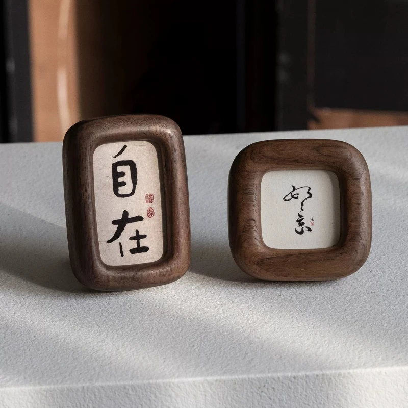 New Chinese Style Calligraphy Picture Frame Small Photo Holder for Calligraphy Walnut Blank Frame Solid Wood Tabletop Display