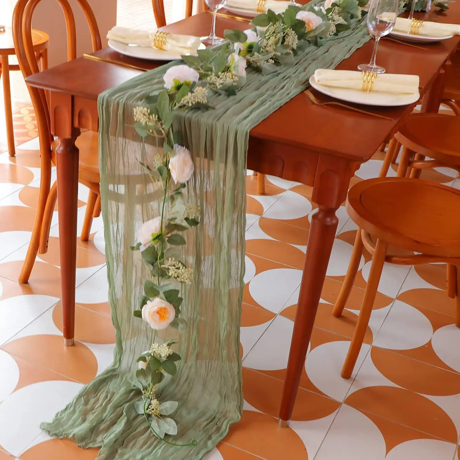 

Semi-Sheer Gauze Table Runner Sage Cheesecloth Table Setting Dining Vintage Wedding Decoration Banquets Arches Retro Boho Decor