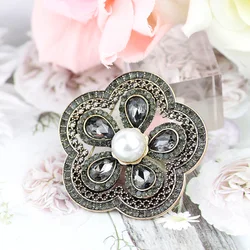 Sunspicems Vintage Gray Crystal Turkish Brooch Pin For Women Ethnic Bridal Jewelry Arab Hijab Scarf Broches Brooch Rhinestone