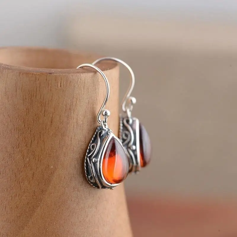 Vintage Old Silver Teardrop Drop Earrings Ethnic Boho Dangle Jewelry for Women Casual Daily Wear Holiday Gift