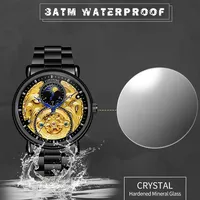 Forsining Fashion Blue Hands Design Mens Automatic Watches Male Black Golden Skeleton Clock Black Stainless Steel Relojes Hombre