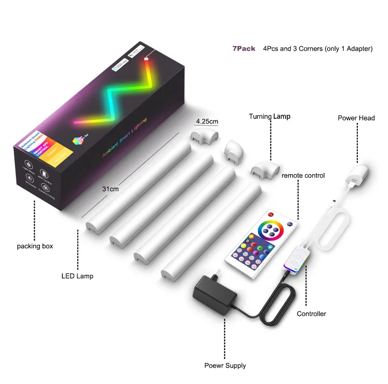 ضوء RGBIC جديد مثبت على الحائط يعمل بالتحكم عن بعد بجانب السرير، ضوء ديكور داخلي ذكي إبداعي #6