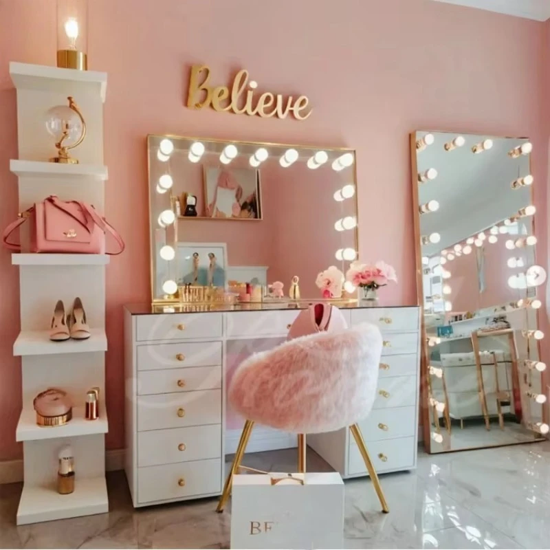 Beauty desk, makeup dresser, makeup mirror with lamp