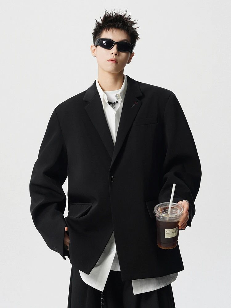 

Мужской пиджак свободного кроя с вышивкой, в корейском стиле, оверсайз, модный бренд, с металлическими элементами, большие размеры, осенний, премиум-класс