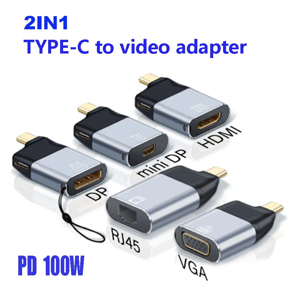 

USB HD Video Plug Converter 4K 60Hz Type-C to HDMI-compatible/Dp/Mini Dp/Vga/RJ45 USB Type C Male to Female Adapter ﻿