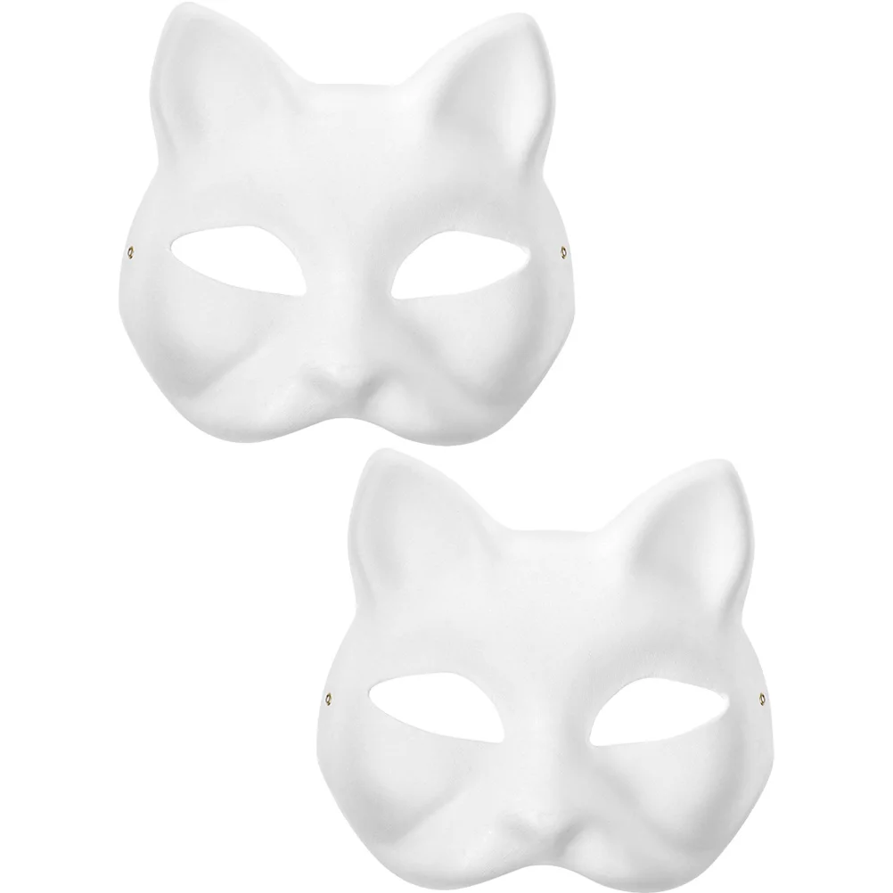 2 Pcs Mask DIY White Paper Masquerade Halloween Clothing Teaching Aids For Cosplay Party Cat Child