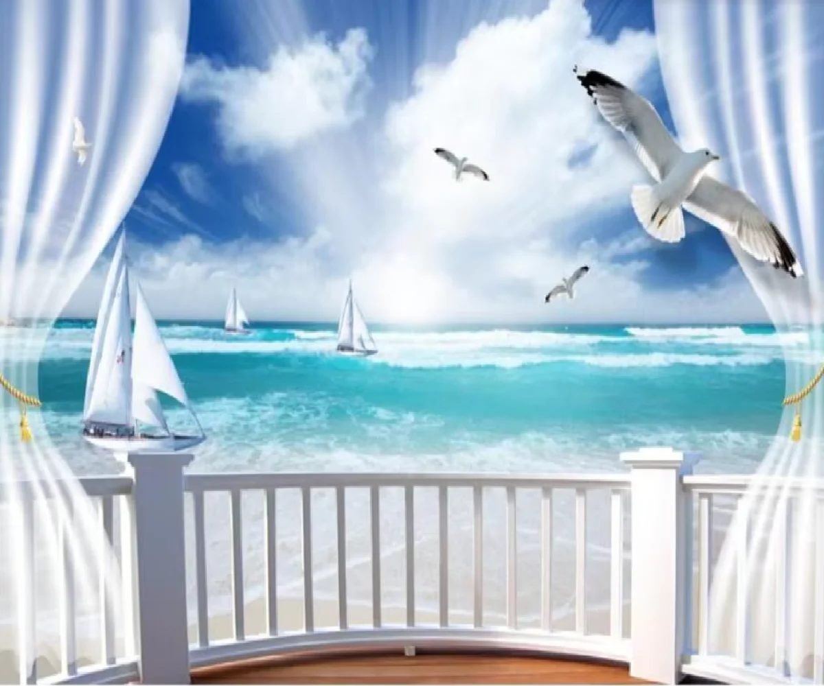 Custom wallpaper Seagull with sea view outside 3D stereo window Photo Wall Mural Living Room Dining Room Backdrop wallpaper