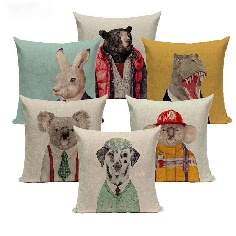 Pillowcase Animal Pillow Cases Funny Designer Cute Bunny Horse 45*45cm Child Sofa Home Decoration Linen Cushion Cover