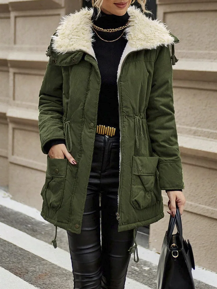 Neue Damen Winterjacke mit Baumwollfüllung 2026 Damen Mittellange Warme Lammfell-Steppjacke Übergrößen Damenparka Oberbekleidung – Detail 6