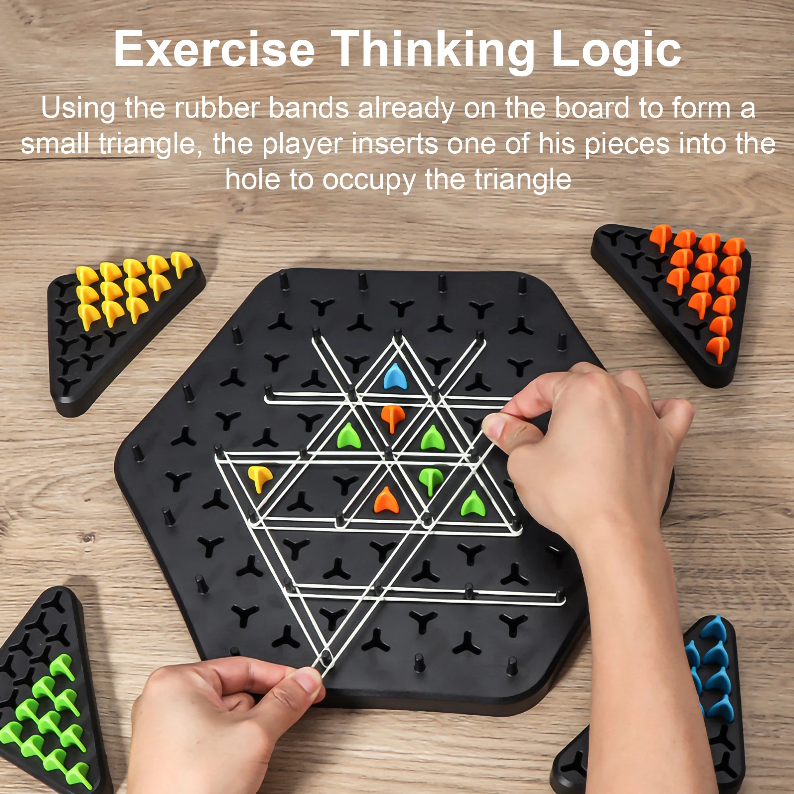 Geometry Chain Chess Puzzle Triangle Chess Desktop Game Rubber Band Training Family Interaction Exercise Thinking Fun Toys Gifts