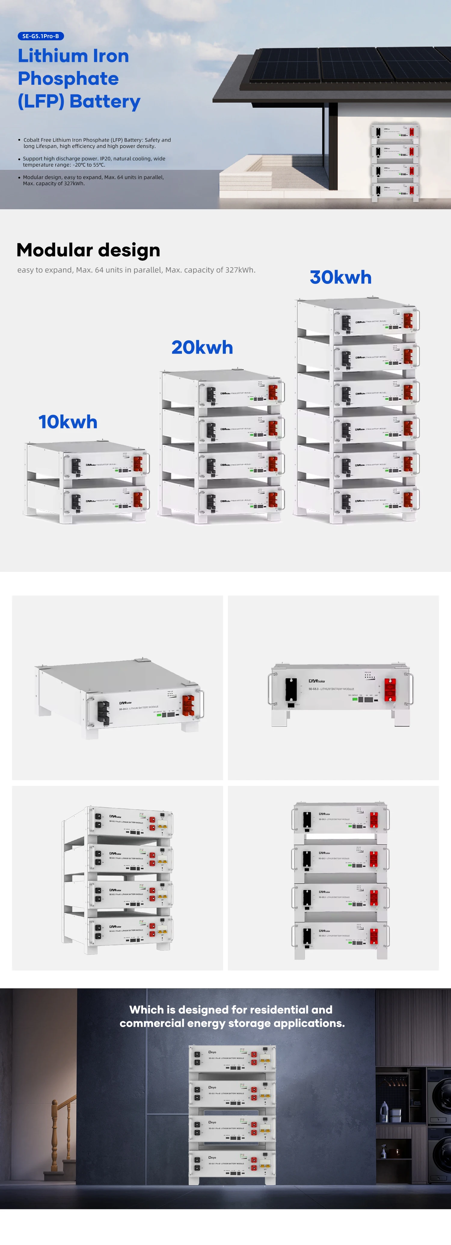 Deye Lithium Battery SE-G5.1Pro-B 51.2V 100AH Home Use Rack Mount Powerwall low voltage LiFePO4 battery