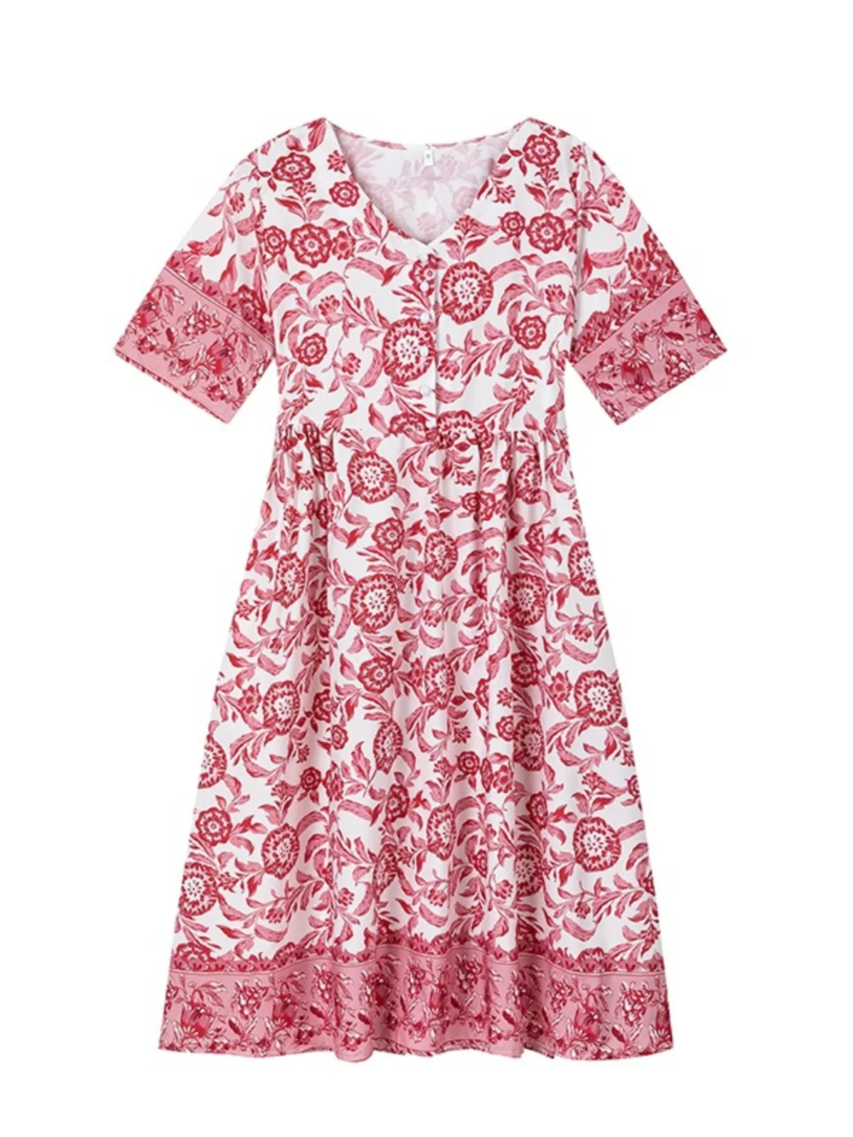 Ele V-ne Single-Button Floral Print Midi Dr Faionable ort-sved Midi-Länge Dr zum Pendeln