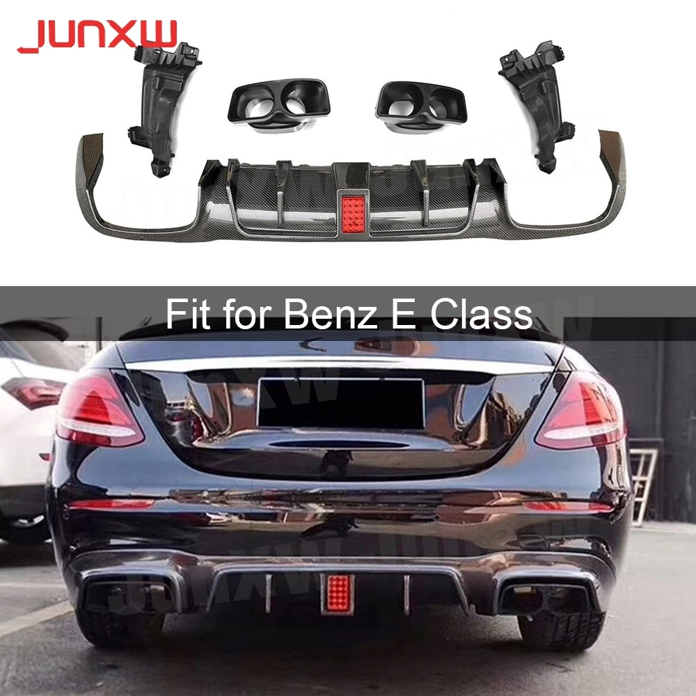 

Carbon Fiber Rear Diffuser with LED Brake Light Exhaust Muffler Tips for Benz E Class W213 E200 E300 E63 AMG 2017-2019