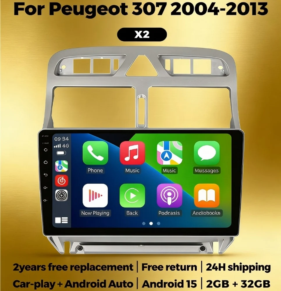 Android 15 Autoradio Head Unit For Peugeot 307 307CC 307SW 2002-2013 2 Din Car Radio Stereo Navi Carplay Car multimedia player