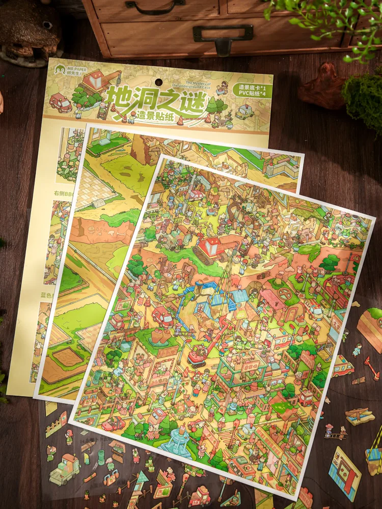 Kawaii 3D Cartoon Cave Mystery Series Miniatur-Szenen-Aufkleber DIY Handgemachter Stapelspaß Stressabbau-Aufkleber