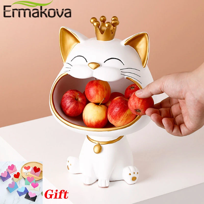 ERMAKOVA Lucky Cat Statue Sculpture Table Decoration Figurine Sundries Storage Box Modern Living Room Desk Home Decor