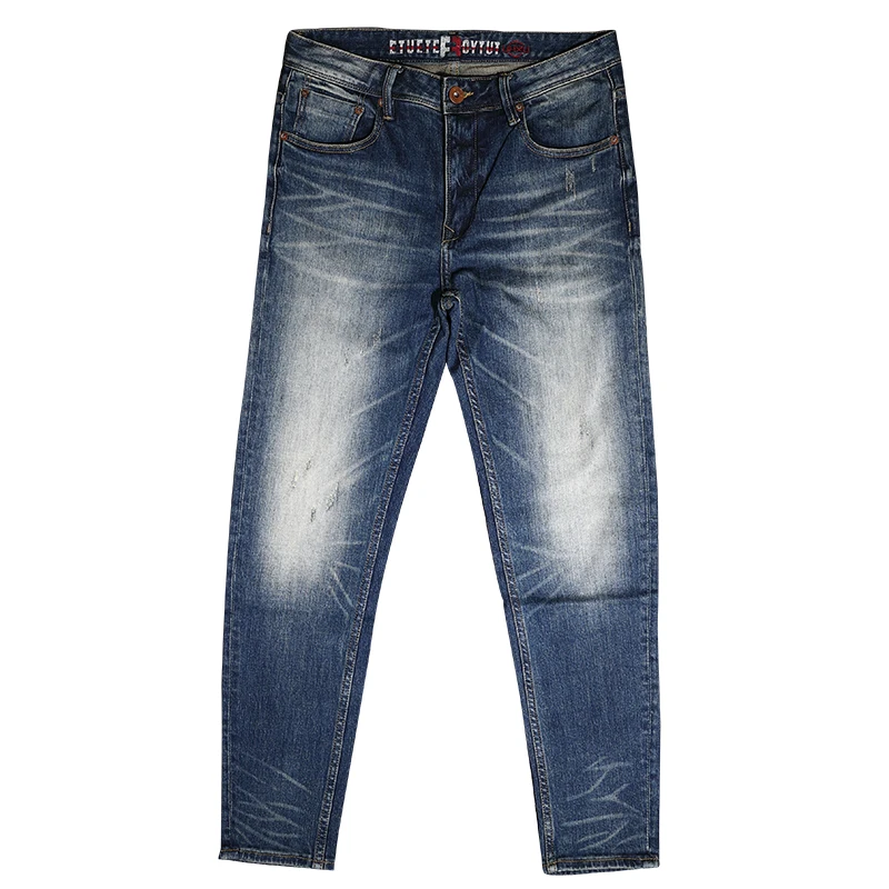 European Trend Fashion Men Jeans Retro Blue High Quality Elastic Slim Fit Ripped Jeans Men Vintage Designer Denim Pants Hombre