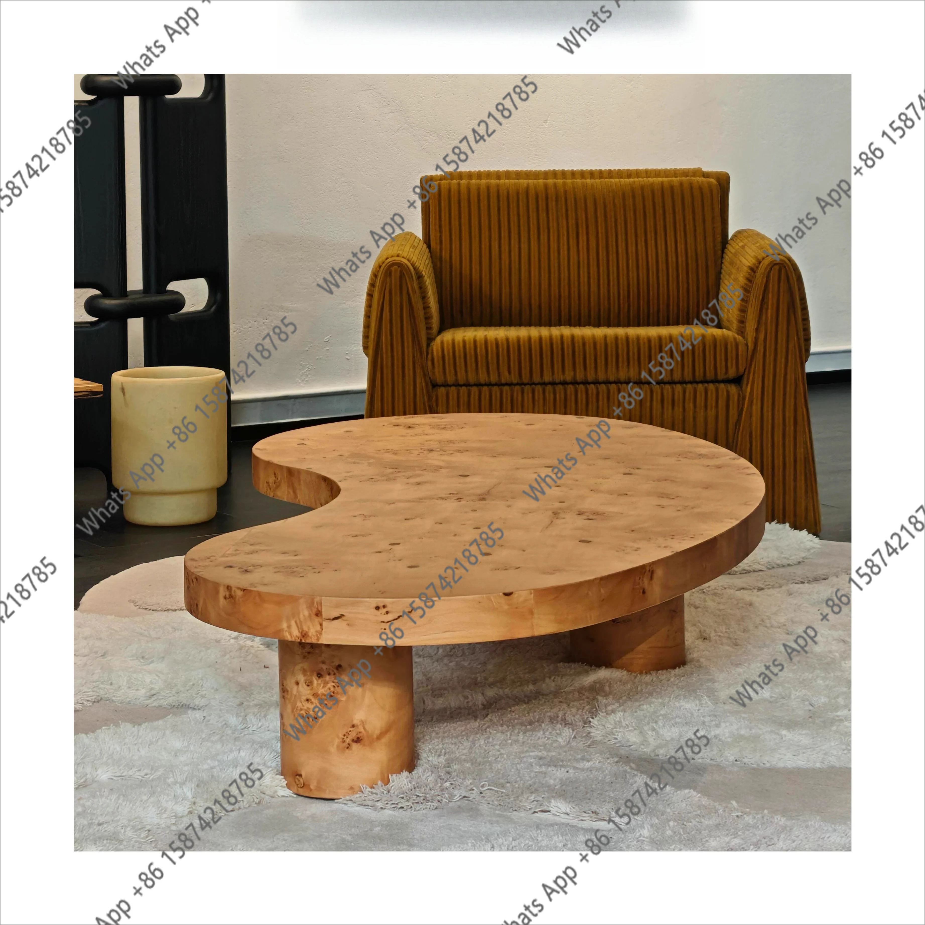 Medieval style designer solid wood tree tumor skin pea coffee table wabi sandy wind retro special-shaped coffee table American s