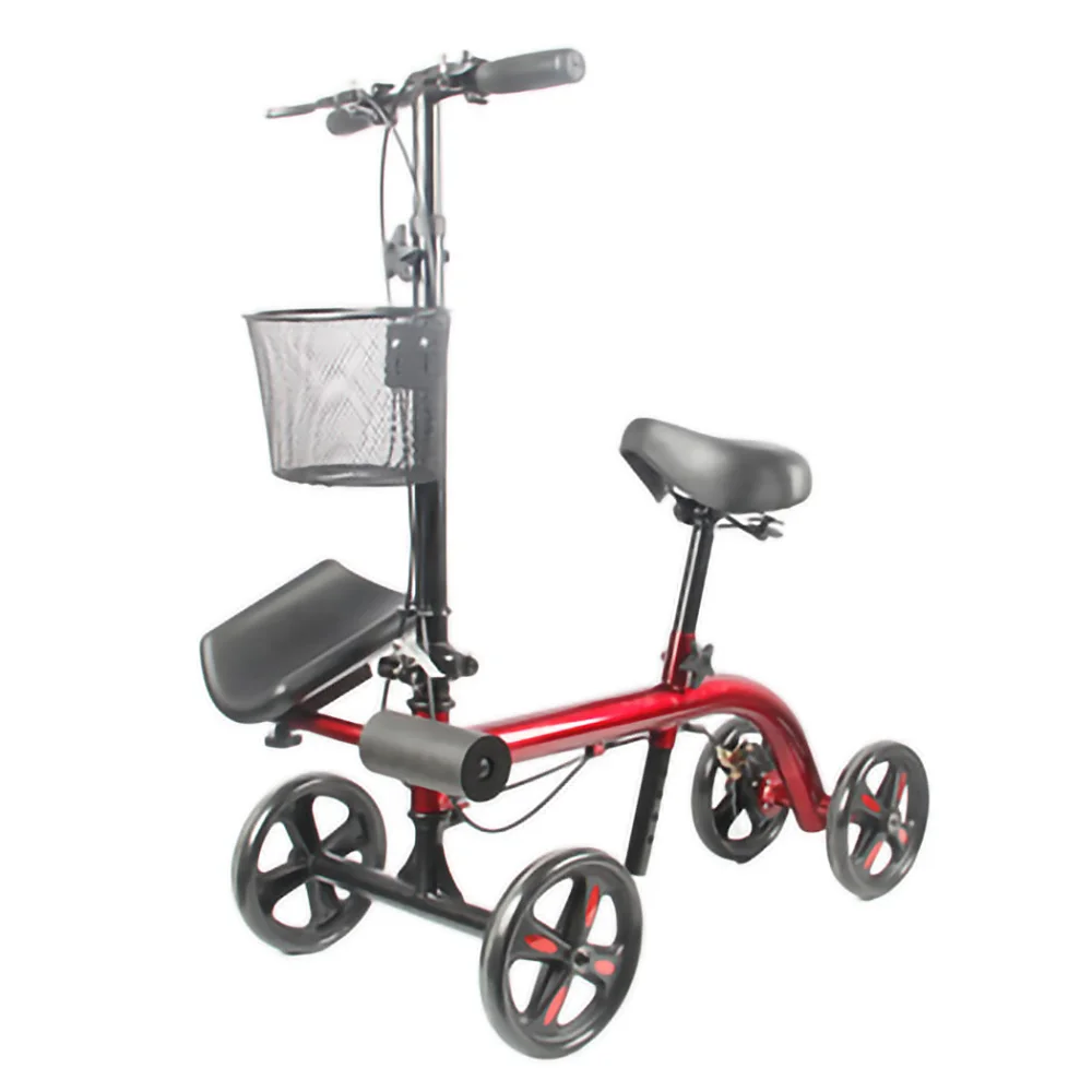 Folding knee rollator scooter walker with knee support