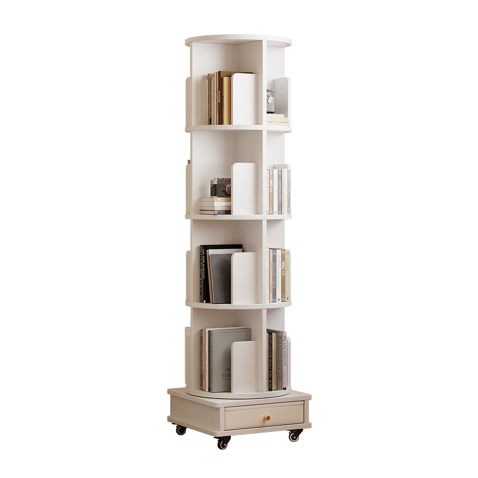 Wood Rotating Bookshelf 360 Degree Floor Standing Bookcase Storage Rack Corner Children Narrow Shelf Cabinet Furniture