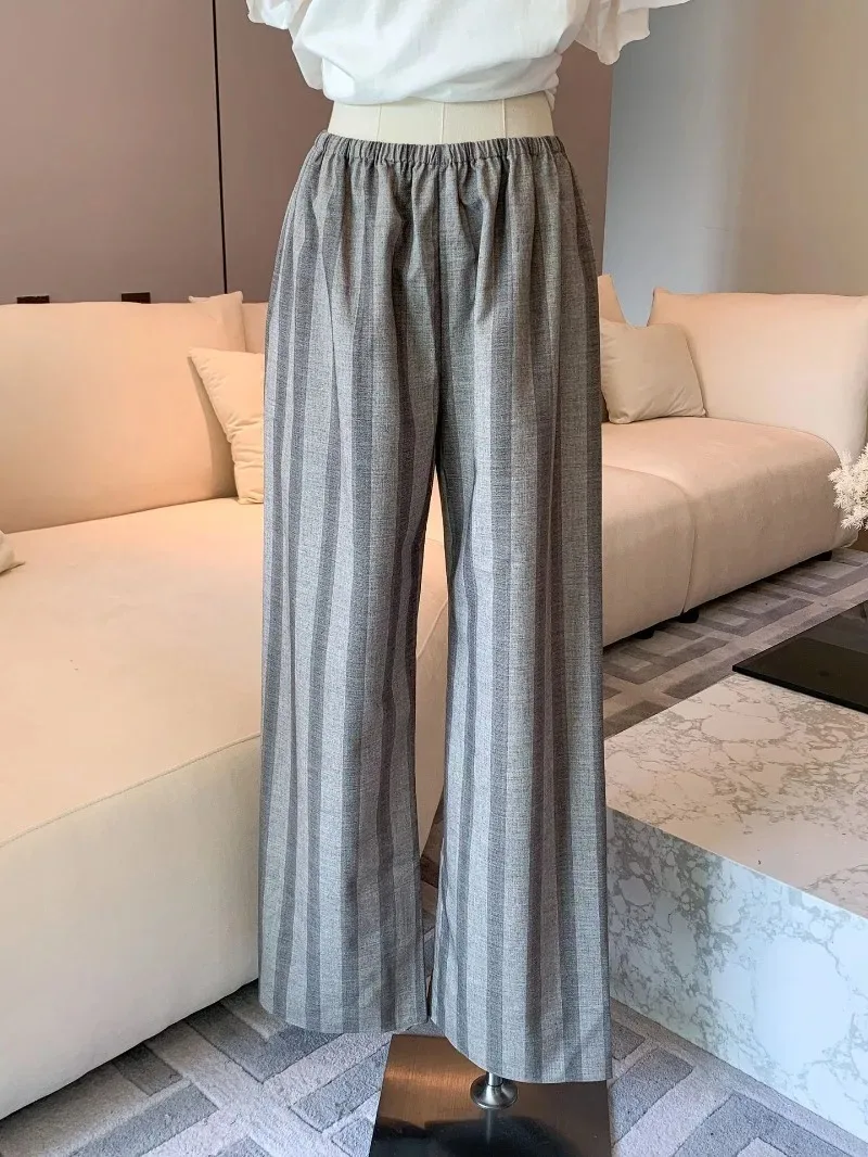 High Waisted Worsted Wool Blend Loose Striped Wide Leg Pants Air Pants