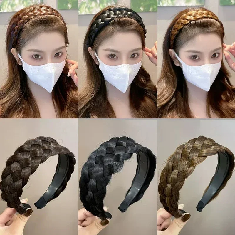 Handmade Wig Braided Headbands for Women Fishbone Wide Twist Hairbands Head Hoop Hair Bands Styling Headwear Accessories Gift